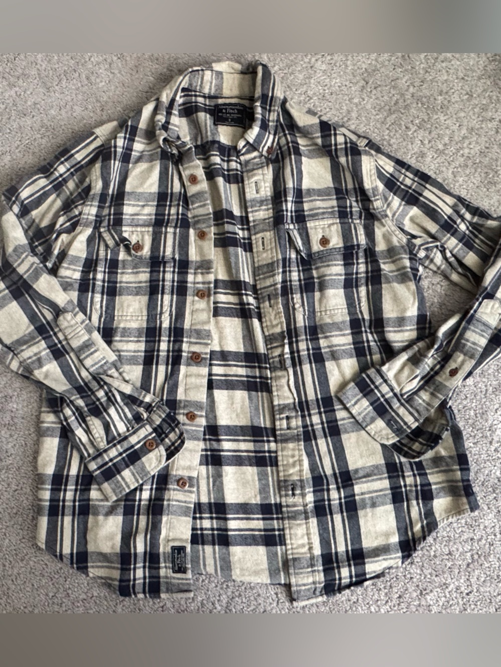 Abercrombie & Fitch Blue & Cream Plaid Flannel Shirt